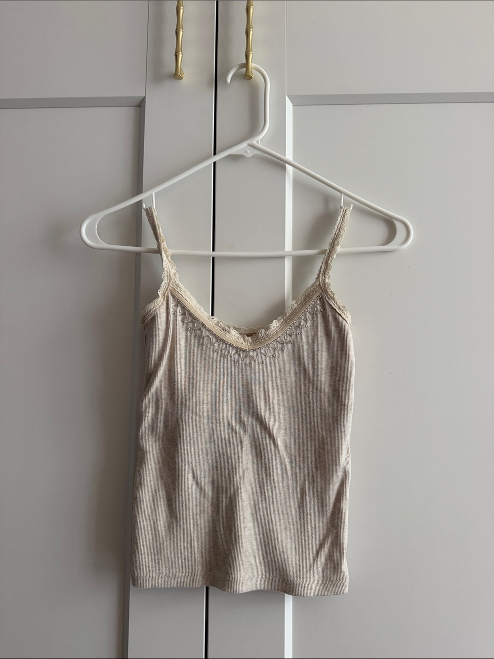 Abercrombie & Fitch Cream Lace-Trim Tank Camisole